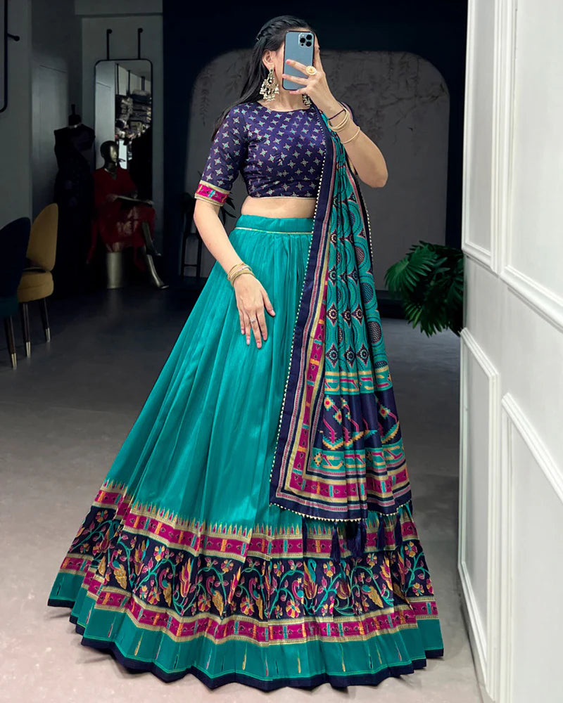 Womenline Sky Blue Color Tasar Silk Traditional Lehenga Choli