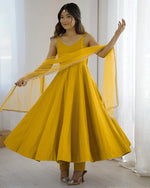 Womenline Yellow Color Chanderi Pure Roman Silk Anarkali Suit