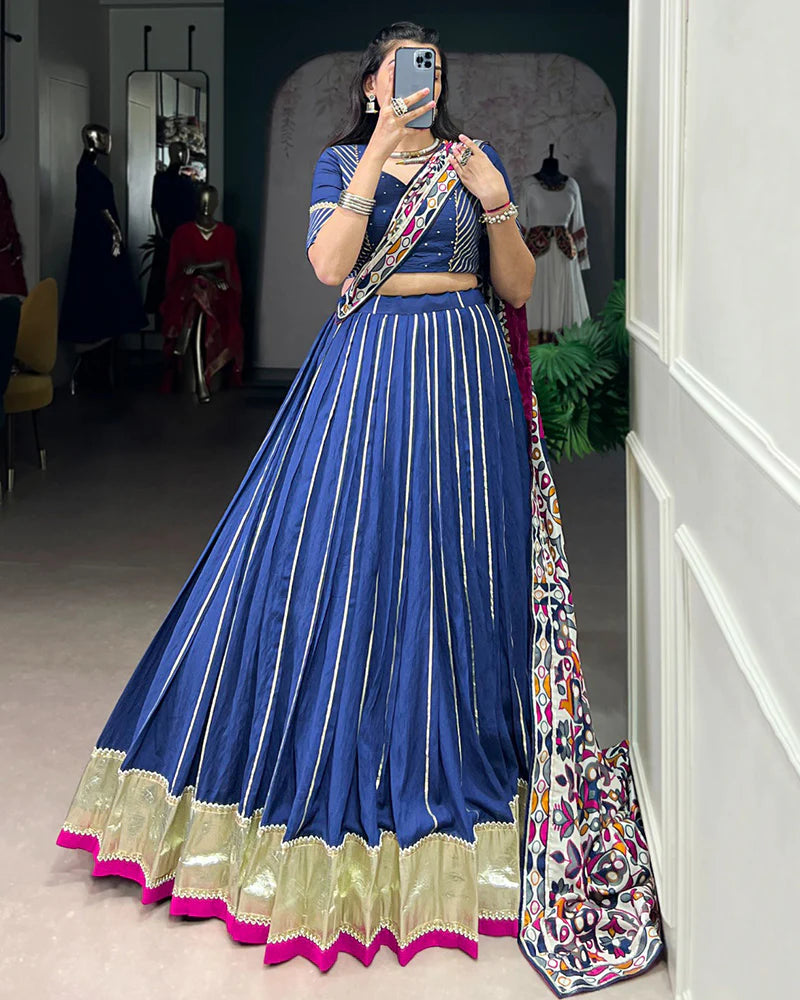 Womenline Traditional Firozi Color Chanderi Navratri Lehenga Choli