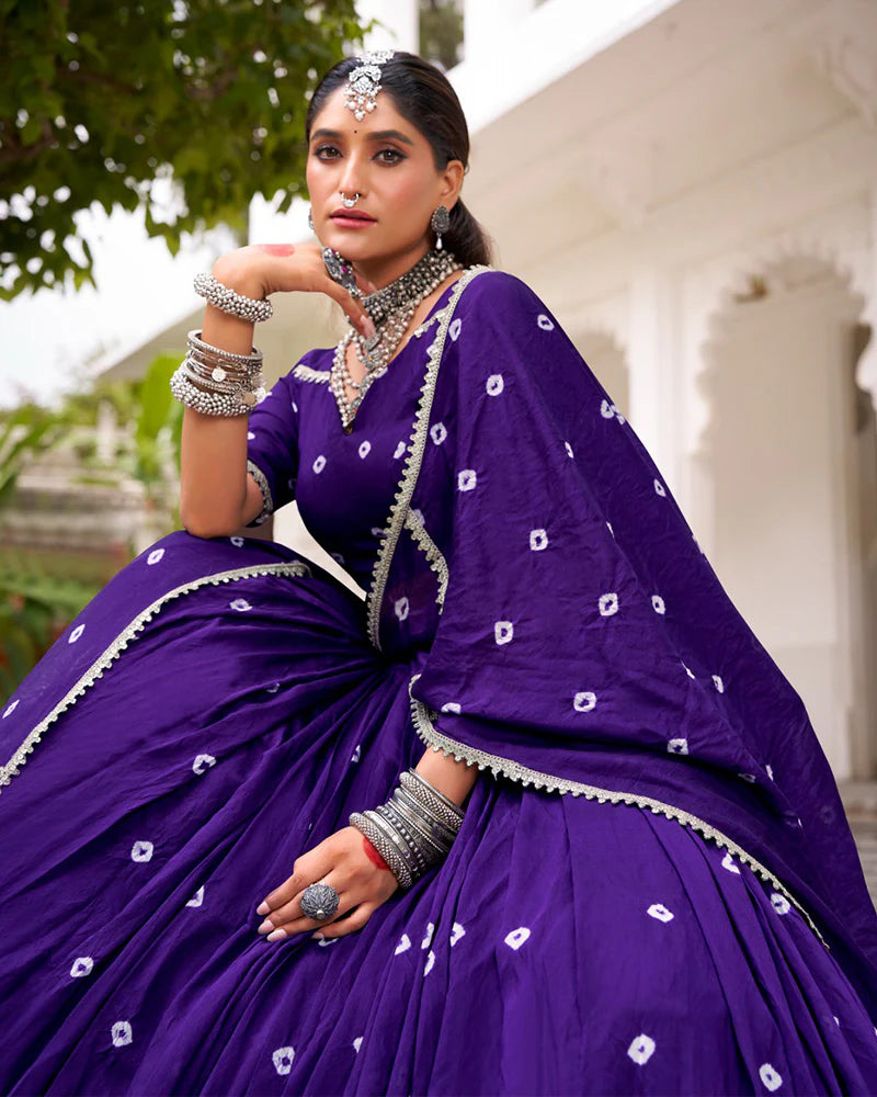 Womenline Purple Color Pure Chanderi Plain Navratri Lehenga Choli