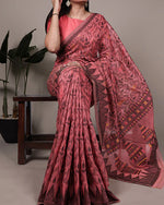 Womenline Orange Color Thread Weaving Poly Cotton Saree