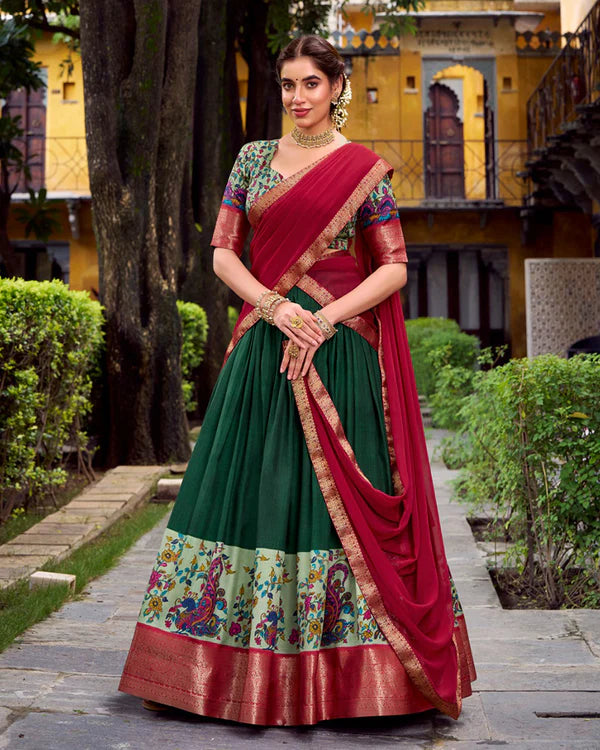 Womenline Green Color Aastha Silk Printed Half Saree