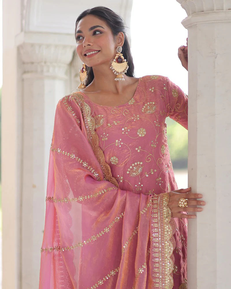 Womenline Baby Pink Color Fendi Silk Embroidered Sharara Suit