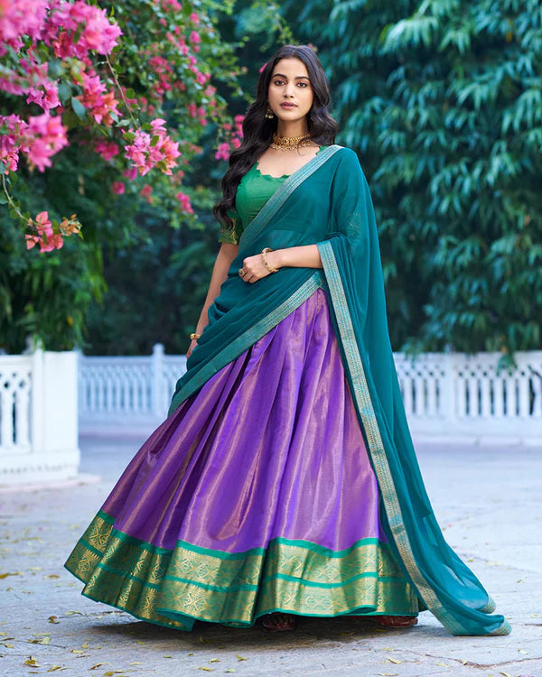 Womenline Luvender Color Kanchipuram Silk Designer Half Saree