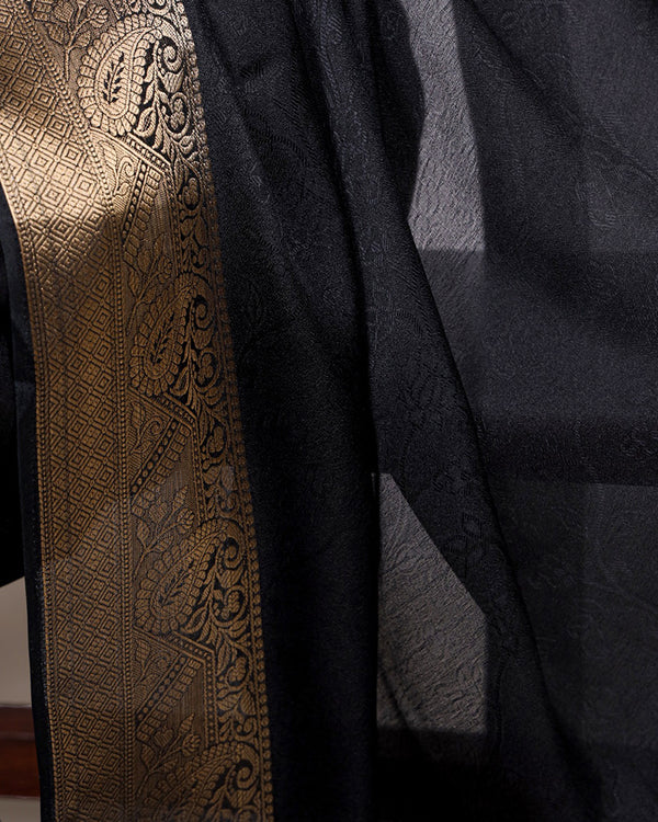Womenline Black Color Zari Weaving Mass Mello Saree