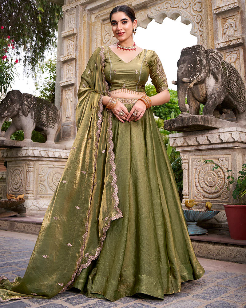 Womenline Mehndi Color Fendi Pastel Lehenga Choli