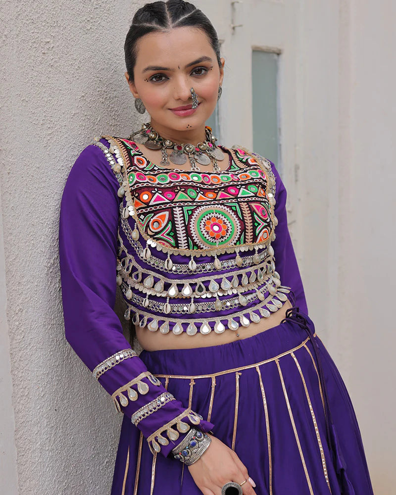 Womenline Purple Color Roman Silk Navratri Lehenga Choli