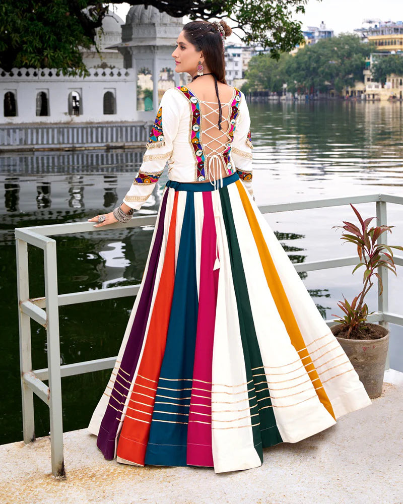 Womenline Ethnic Rayon Gamthi Embroidery Multi-Color Navratri Lehenga Choli
