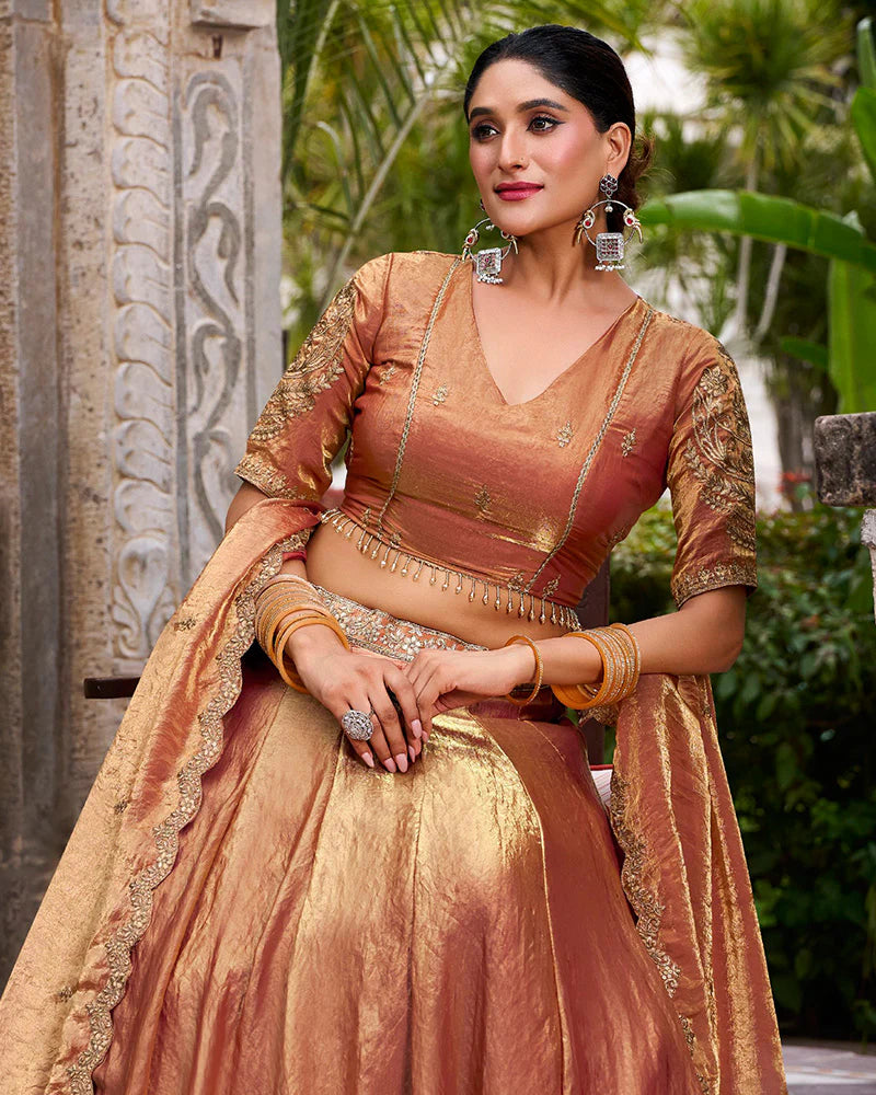 Womenline Rust Orange Color Fendi Pastel Lehenga Choli