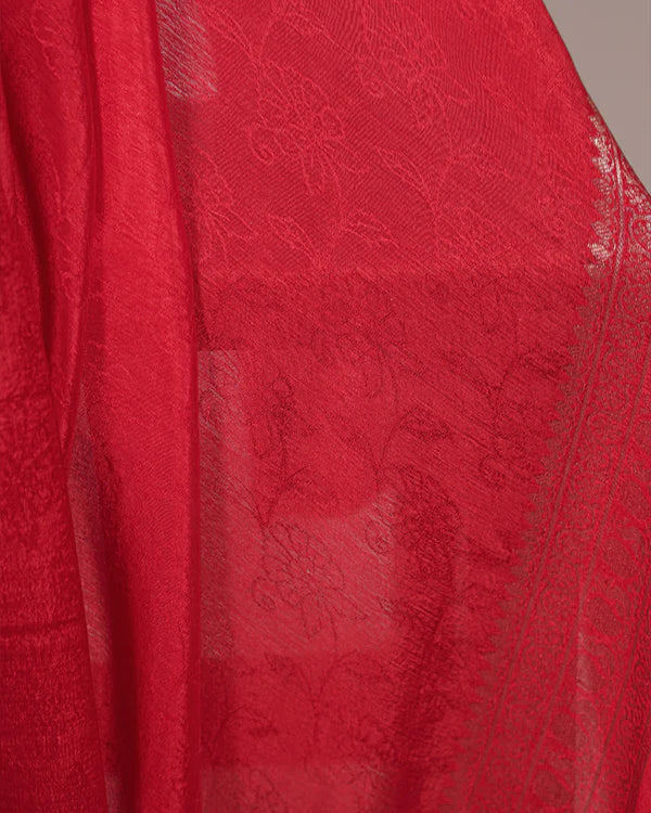 Womenline Red Color Chinon Self Printed Saree