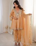 Womenline Chikoo Color Fendi Silk Embroidered Plazzo Suit
