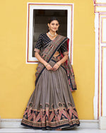 Womenline Black Color Tasar Silk Printed Sparkle Lehenga Choli