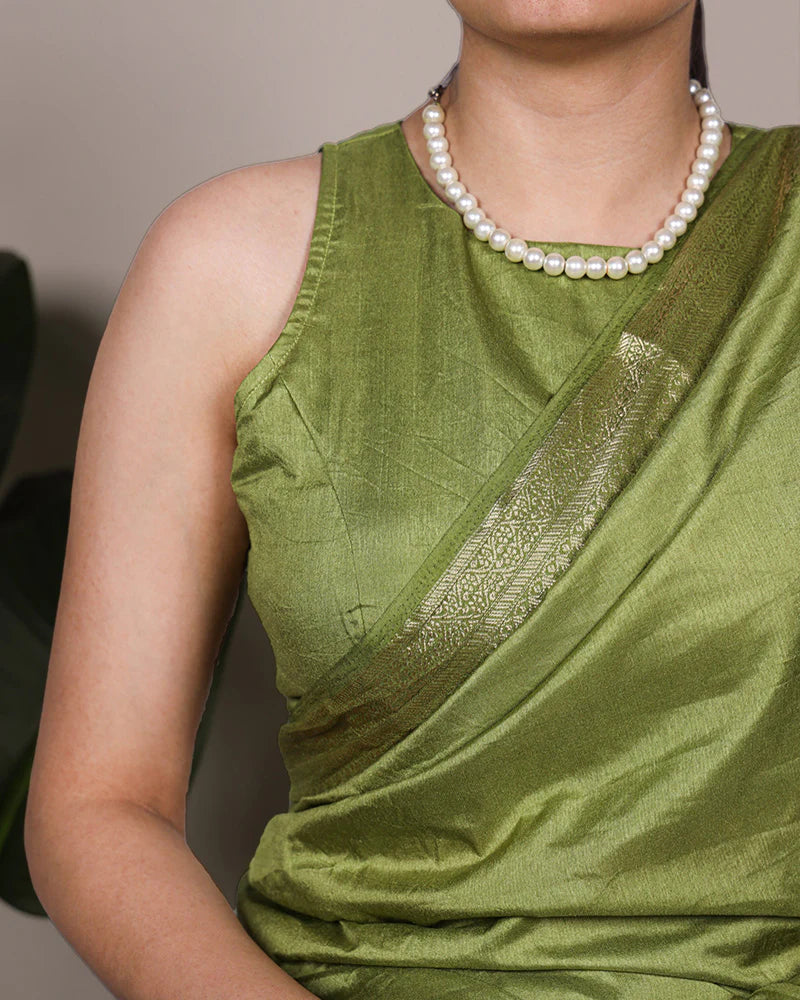 Womenline Pista Color Nylon Dola Silk Zari Weaving Saree