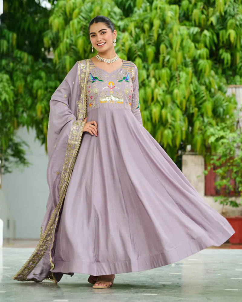 Womenline Lavender Color Vichitra Silk Sequence Embroidered Gown