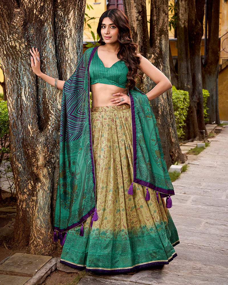 Womenline Firozi Color Vichitra Silk Printed Lehenga Choli
