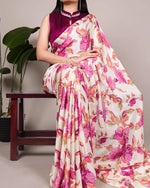 Womenline Pink Color Satin Silk Floral Printed Saree