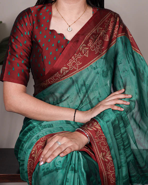 Womenline Teal Green Color Rangoli Silk Printed Saree