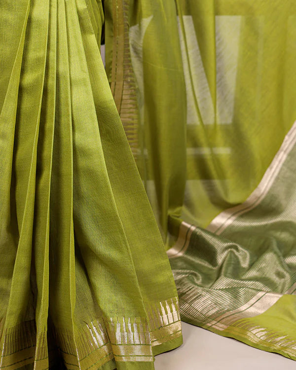 Womenline Olive Green Color Cotton Silk Zari Weaving Saree