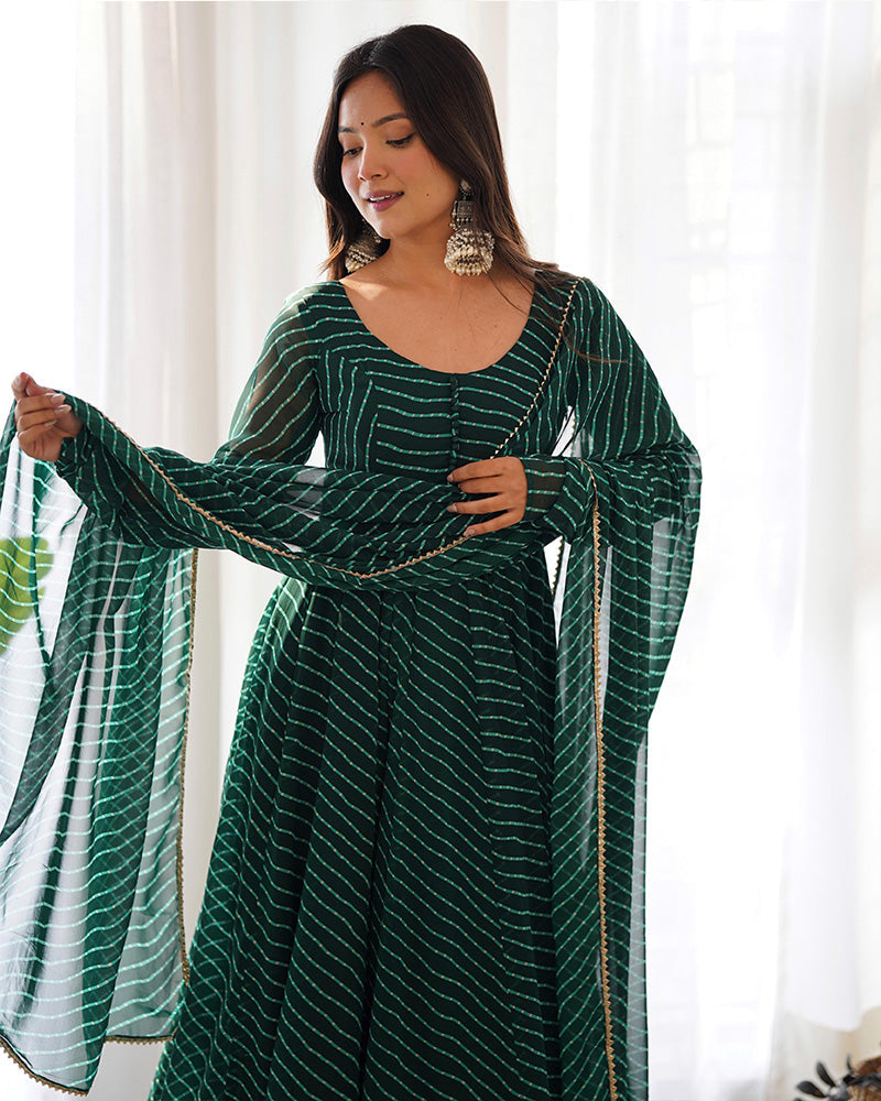 Womenline Green Color Laheriya Print Georgette Three Piece Anarkali Suit