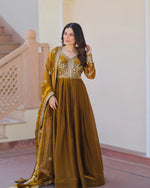 Womenline Mehndi Color Fendi Embroidered Gown
