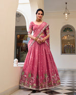 Womenline Pink Color Gold Crush Embroidered Lehenga Choli