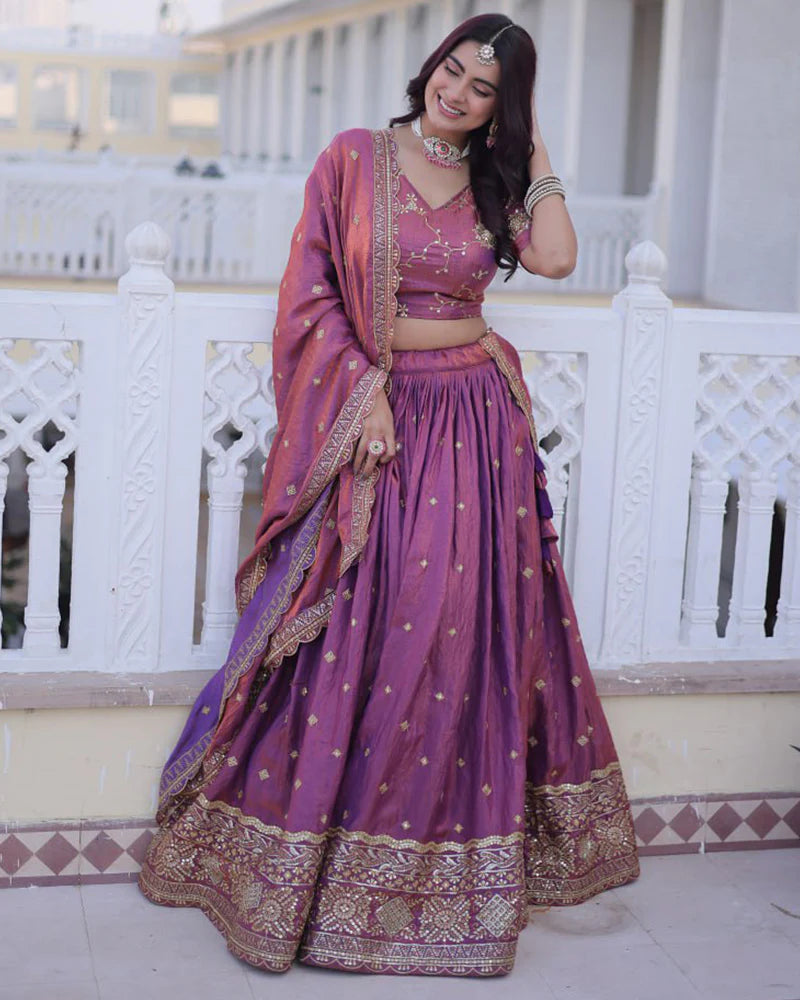Womenline Dusty Onion Color Ysl Silk Embroidered Lehenga Choli