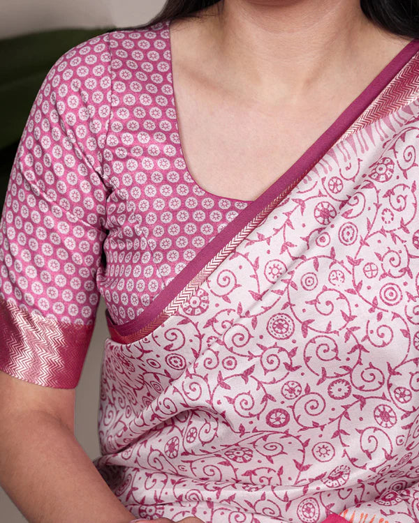 Womenline Light Pink Color Designer Tasar Silk Printed Saree