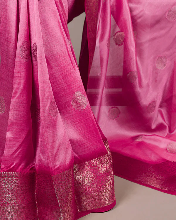 Womenline Pink Color Rumali Silk Zari Weaving Saree