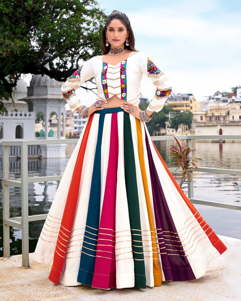 Womenline Ethnic Rayon Gamthi Embroidery Multi-Color Navratri Lehenga Choli