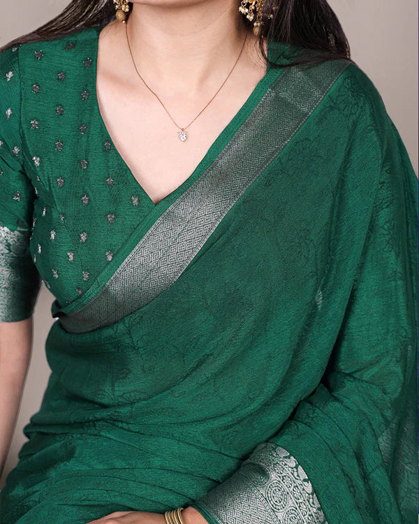 Womenline Green Color Chinon Self Printed Saree