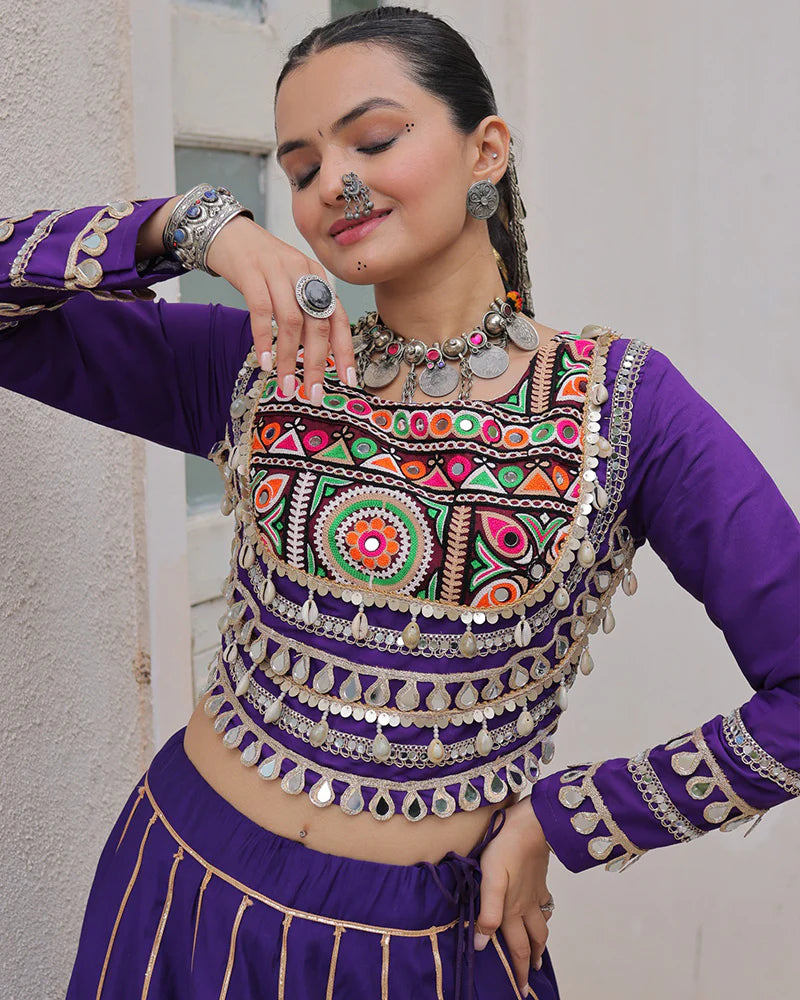 Womenline Purple Color Roman Silk Navratri Lehenga Choli