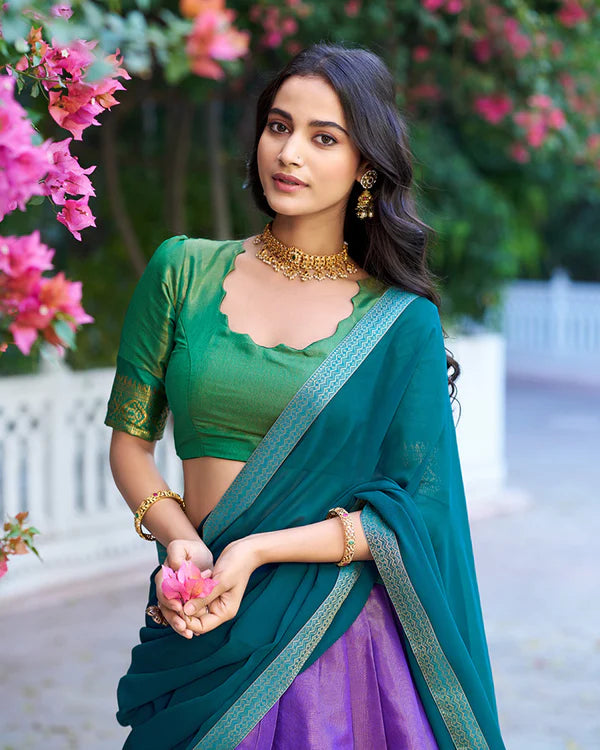Womenline Luvender Color Kanchipuram Silk Designer Half Saree