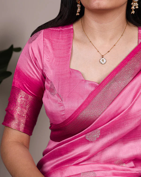 Womenline Pink Color Rumali Silk Zari Weaving Saree