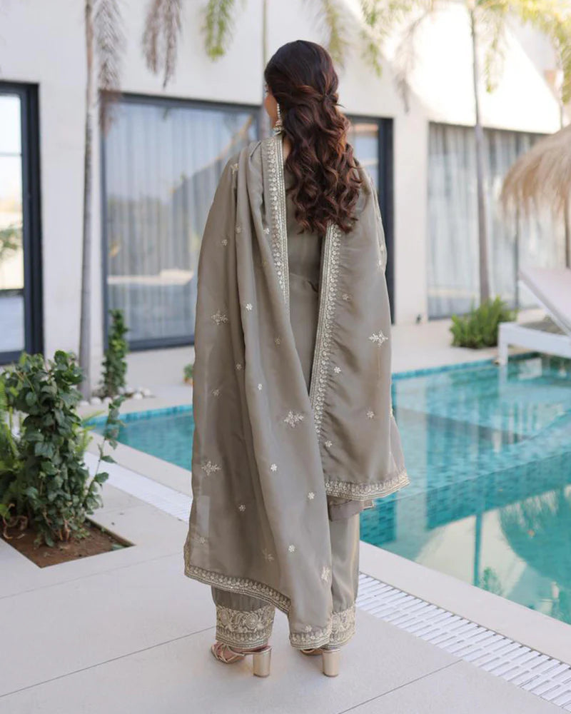 Womenline Grey Color Ho Silk Embroidered Kurti Suit