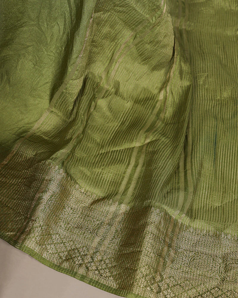 Womenline Pista Color Nylon Dola Silk Zari Weaving Saree