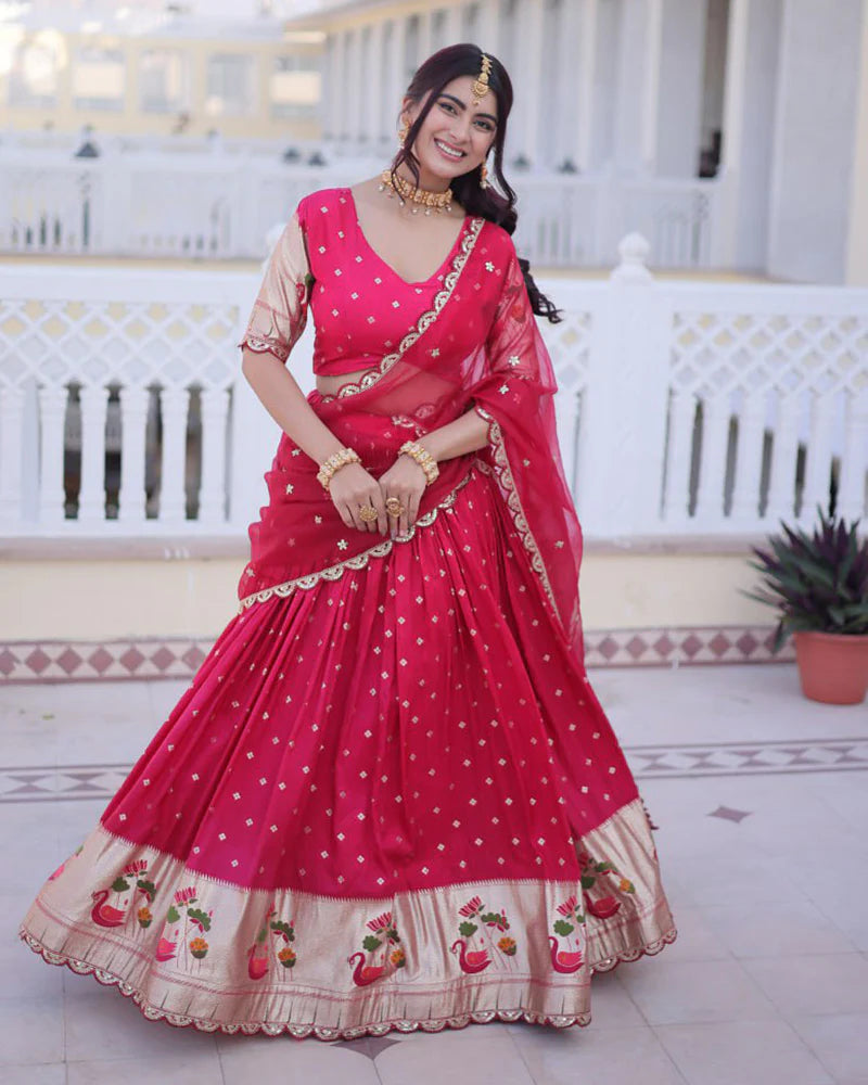Womenline Pink Color Dola Silk Embroidered Lehenga Choli