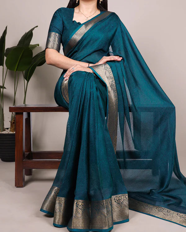 Womenline Teal Green Color Zari Weaving Mass Mello Saree