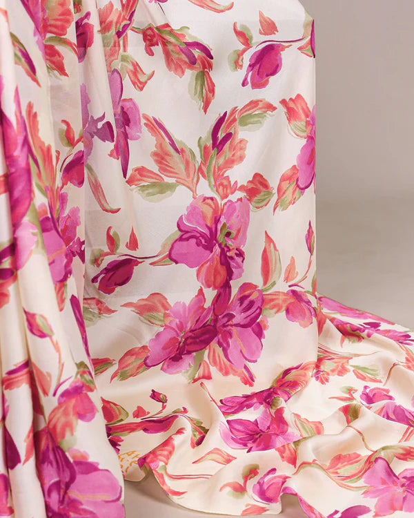 Womenline Pink Color Satin Silk Floral Printed Saree