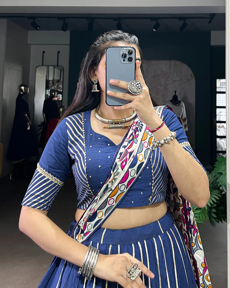 Womenline Traditional Firozi Color Chanderi Navratri Lehenga Choli