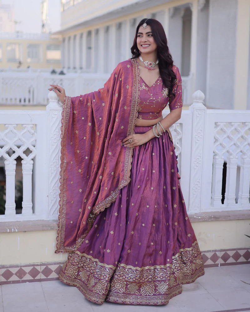 Womenline Dusty Onion Color Ysl Silk Embroidered Lehenga Choli