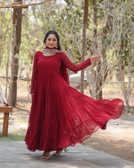 Womenline Maroon Color Designer Embroidered Gown With Dupatta