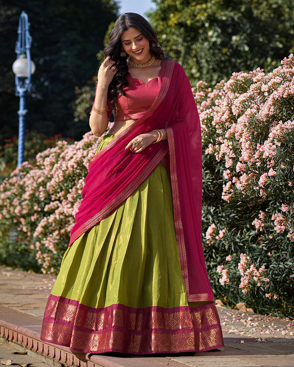 Womenline Pista Color Kanchipuram Silk Designer Half Saree