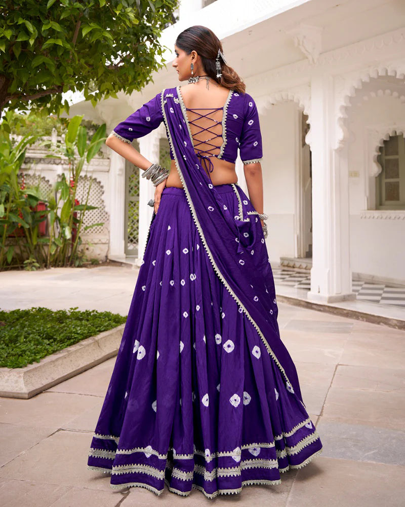 Womenline Purple Color Pure Chanderi Plain Navratri Lehenga Choli