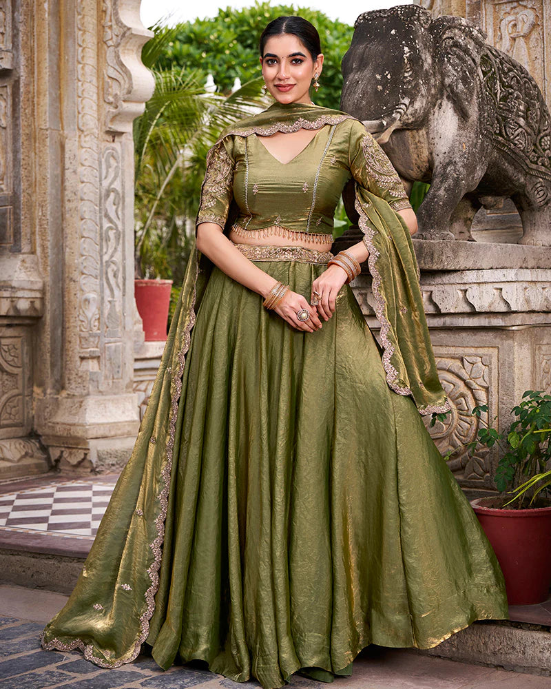 Womenline Mehndi Color Fendi Pastel Lehenga Choli