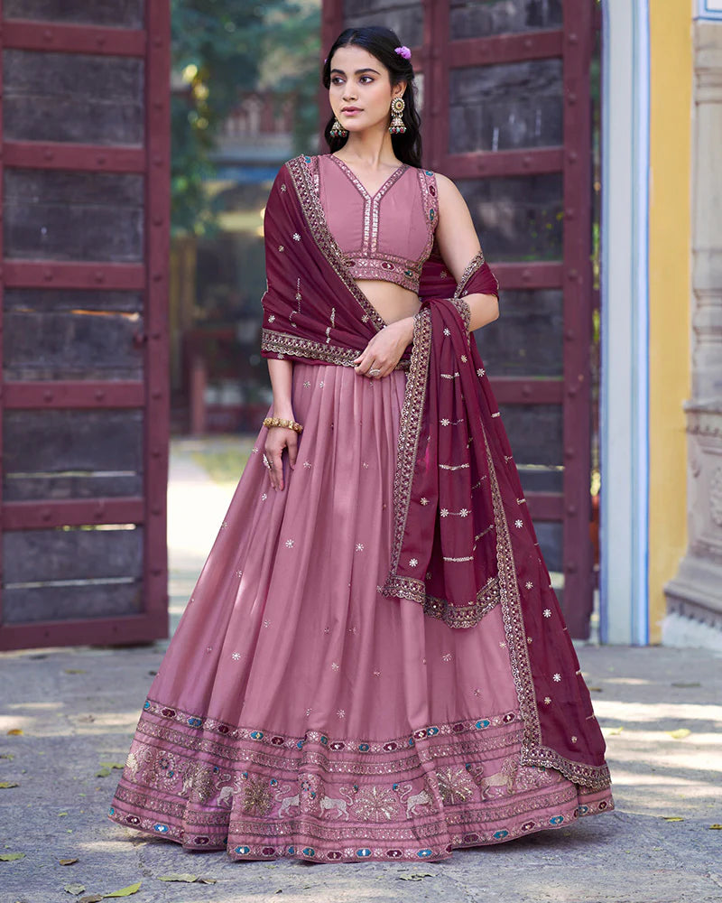 Womenline Baby Pink Color Star Georgette Embroidered Lehenga Choli