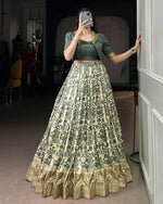 Womenline Green Color Tasar Silk Viscose Printed Lehenga Choli