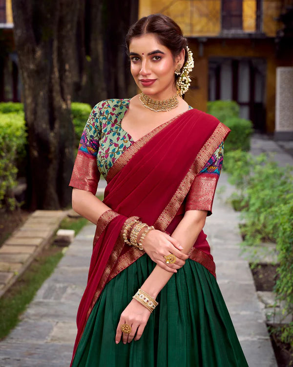 Womenline Green Color Aastha Silk Printed Half Saree