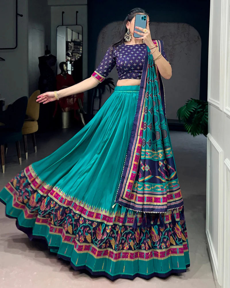 Womenline Sky Blue Color Tasar Silk Traditional Lehenga Choli
