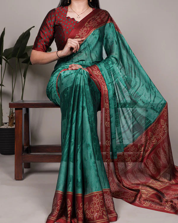Womenline Teal Green Color Rangoli Silk Printed Saree