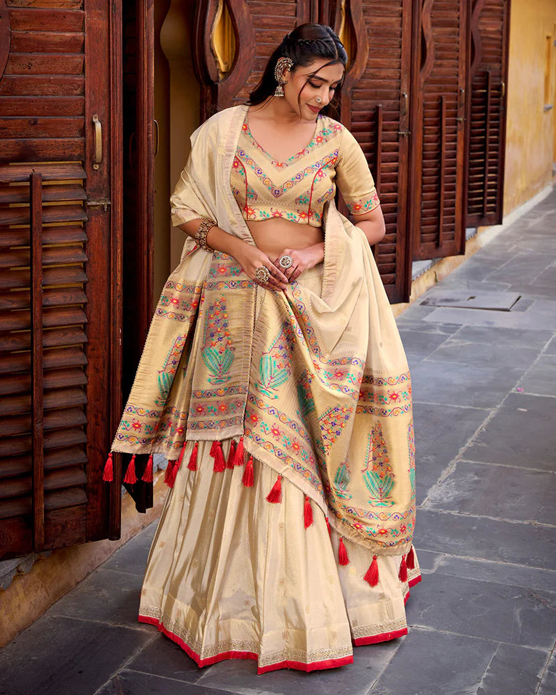 Womenline Designer Red Color Paithani Silk Lehenga Choli